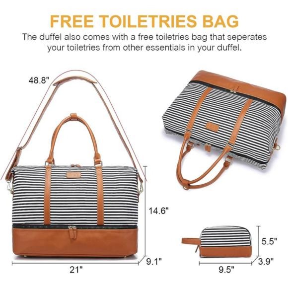 Weekender Bags for Women Canvas Travel Duffel Bags with Shoe Compartment - Picture 3 of 6